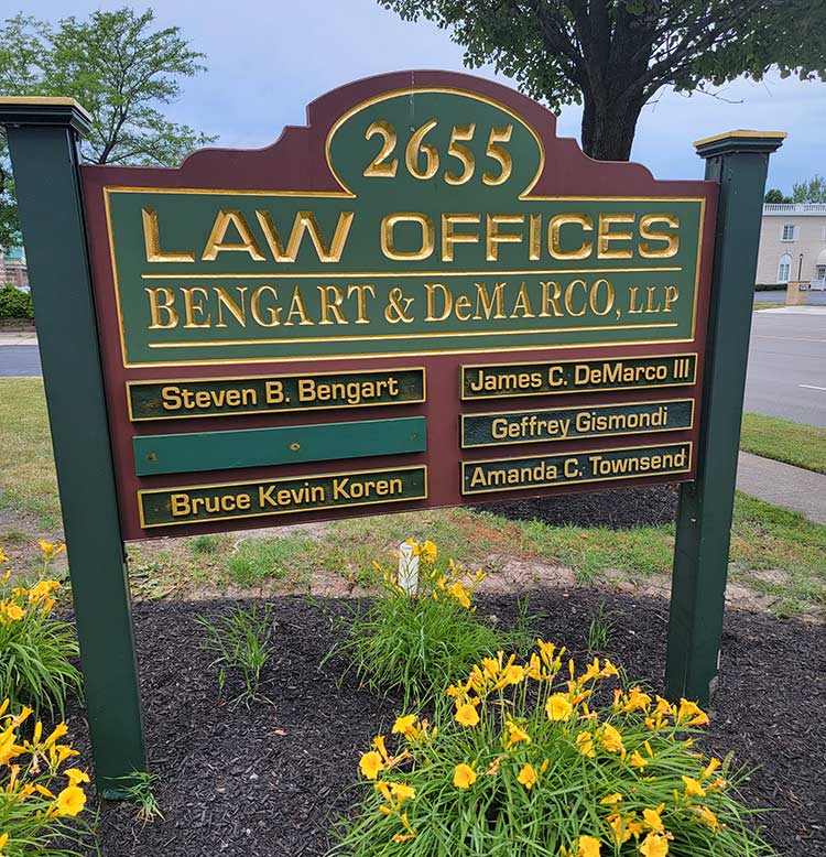 Photo of the firm's sign | Law Offices Bengart & DeMarco, LLP